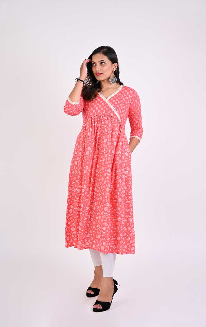 Womens Jaipuri Cotton Printed Wrap Dresses